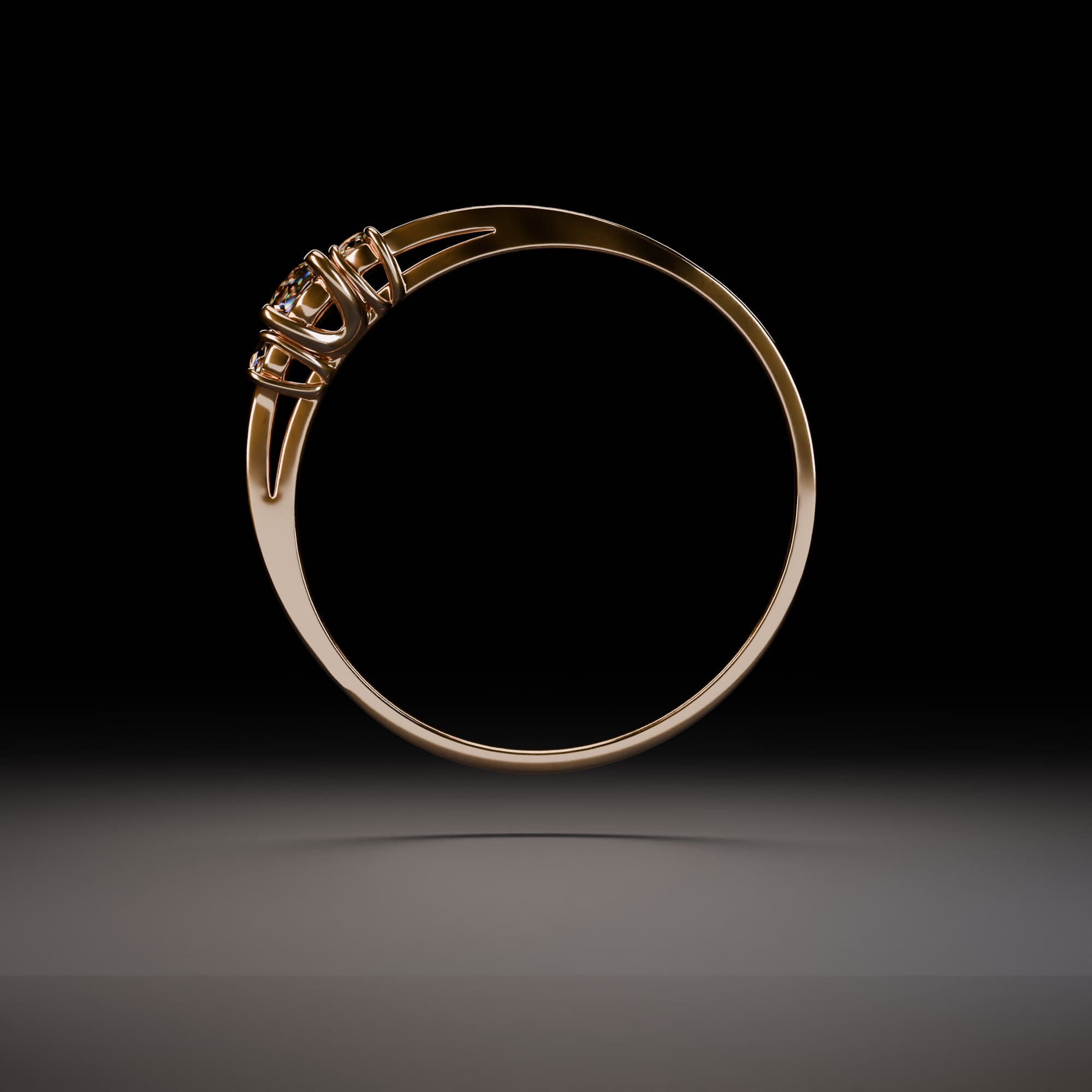 Another side angle of the triple diamond ring.