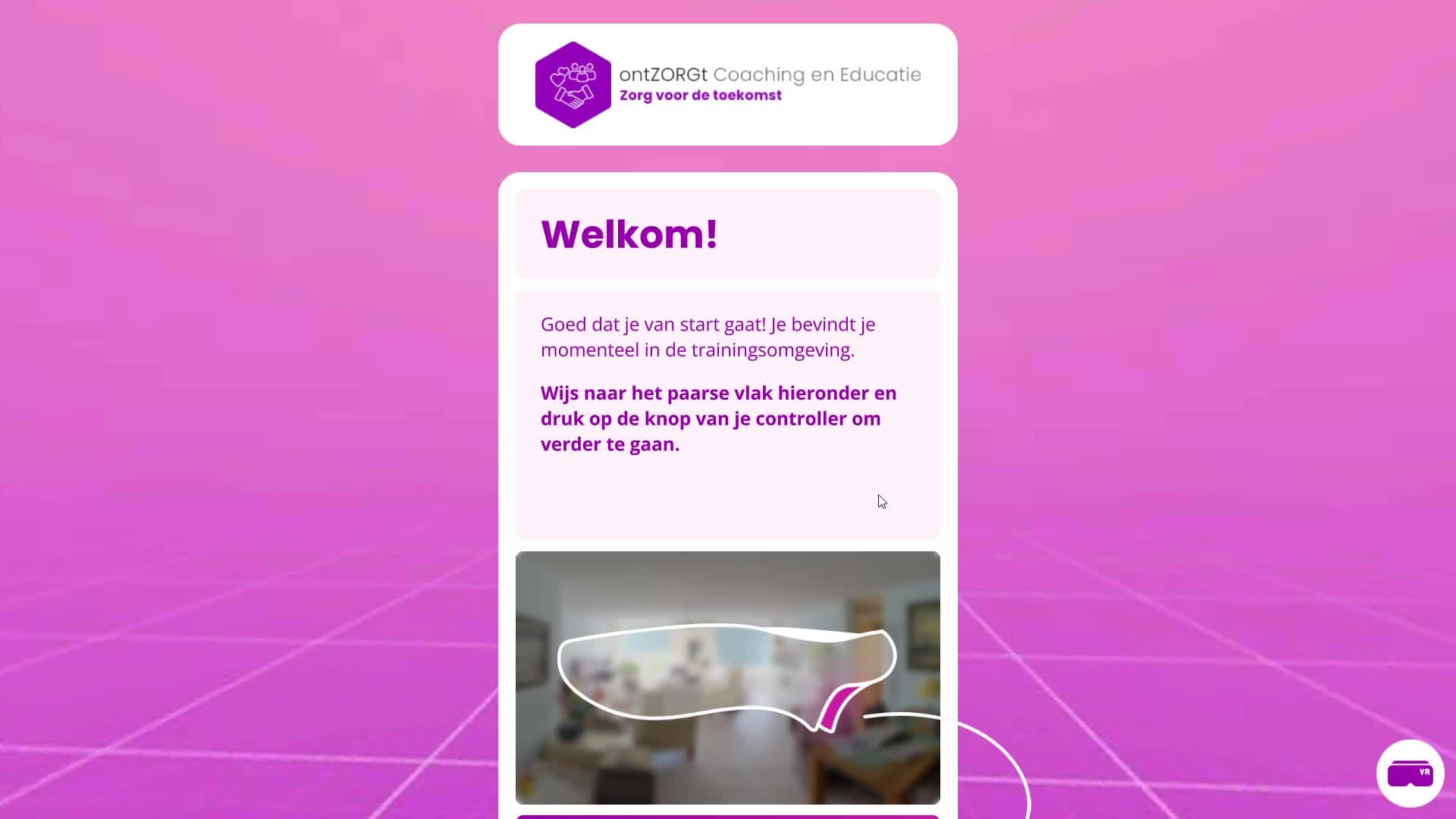 The onboarding step that teaches players how to select and confirm in VR before the training starts.