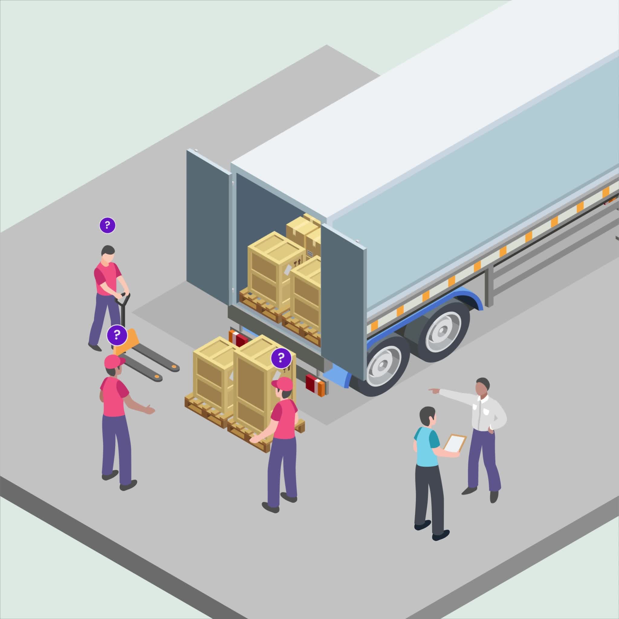 Warehouse staff loading a trailer, one of the scenarios trainees have to check before departure.