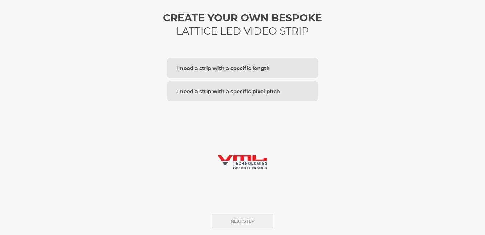The configurator's entry point: choose whether to start from a target strip length or a target pixel pitch.