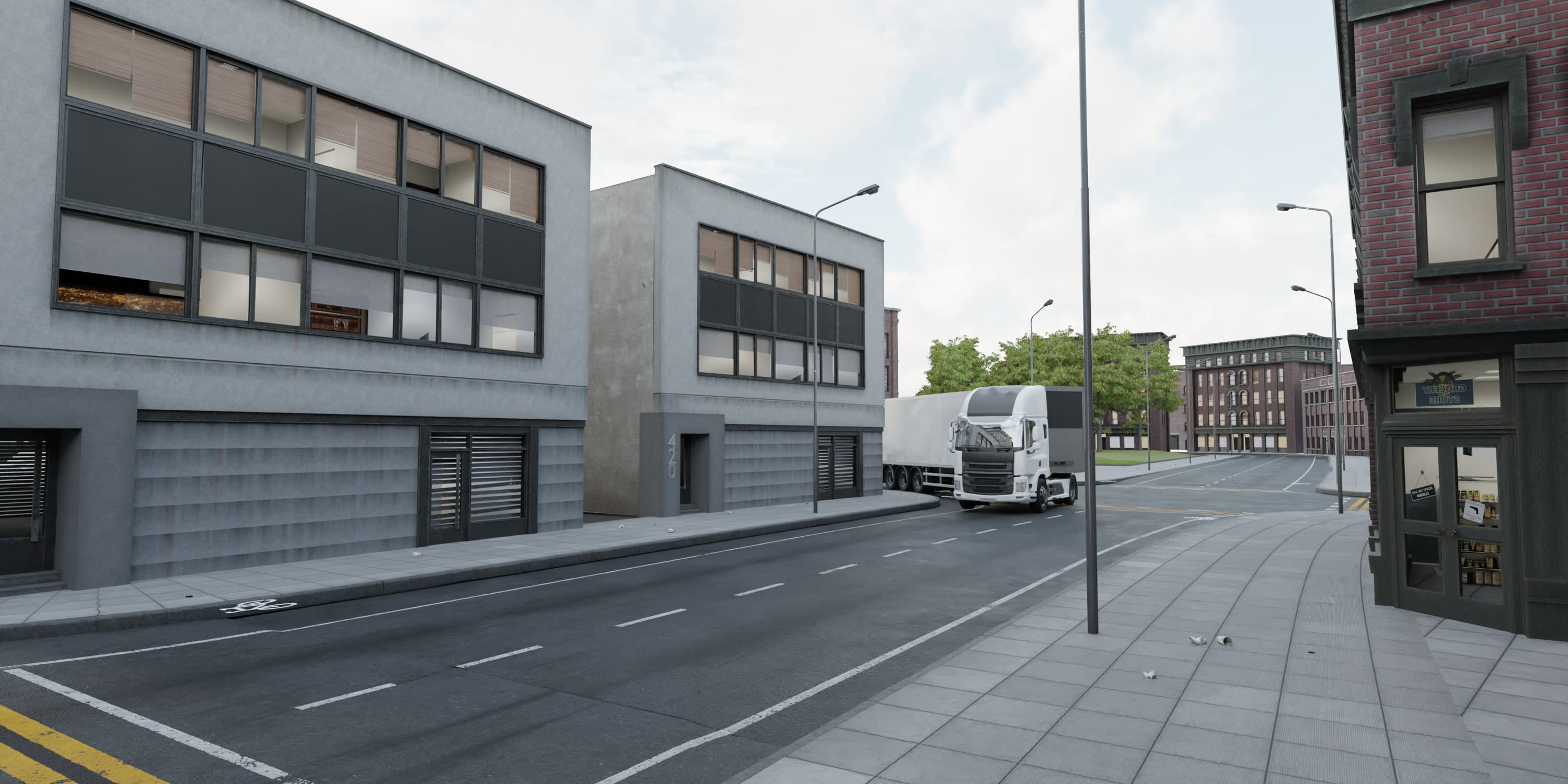 The truck approaching a turn. The Backeye360 system switches camera views automatically at moments like this.