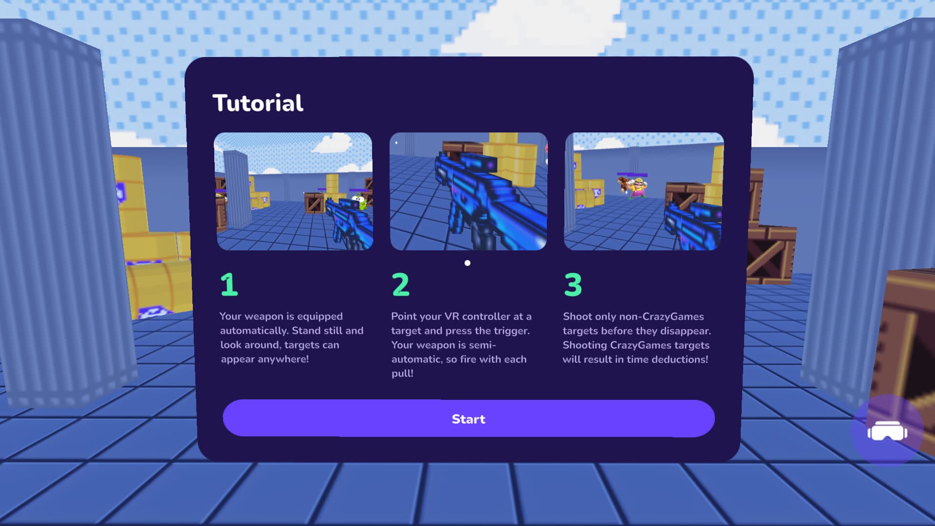 Each level opens with a tutorial screen explaining the mechanics before the timer starts.