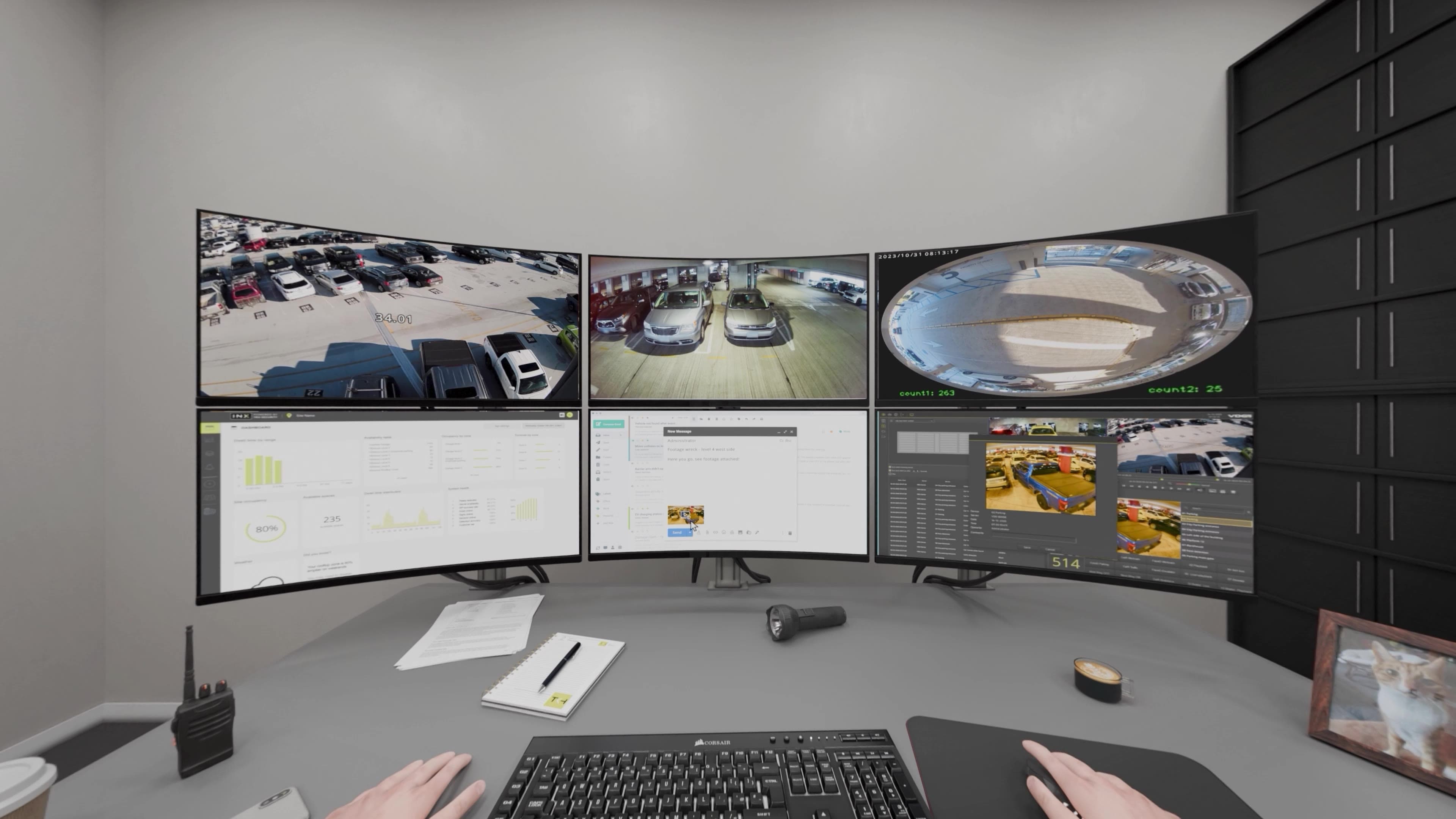The AI monitoring system flags a black SUV parked along the south-east wall and pushes the alert straight to the officer's phone.