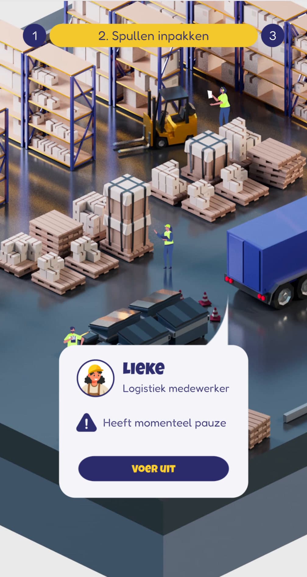 The Teamleider game: Lieke is on her break right now, so maybe someone else should pack the boxes.